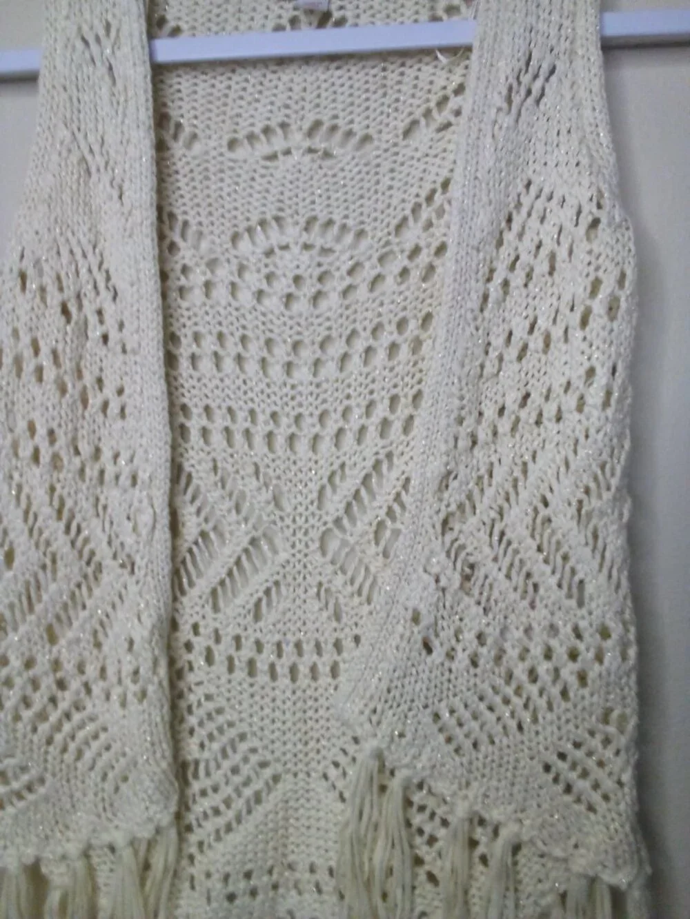 Justice Vest Cardigan Girls 5 Open Front Loose Knit Boho Fringe Cream